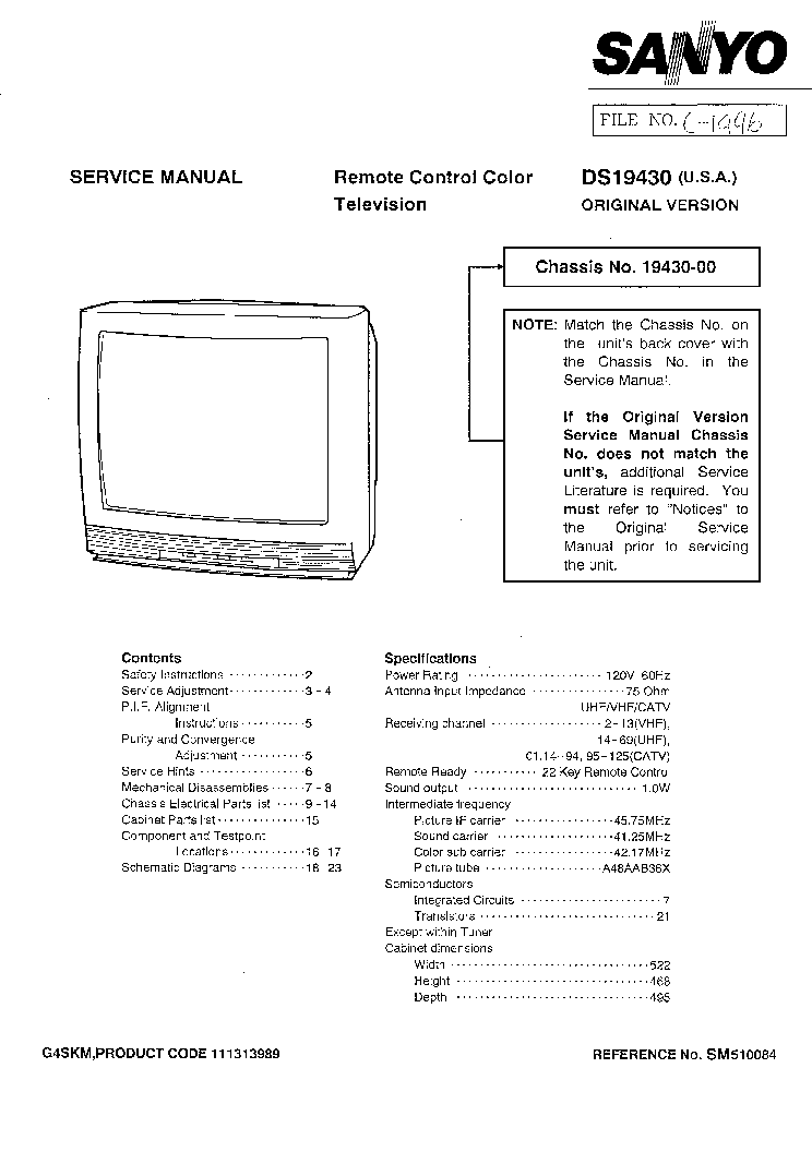SANYO DS19430 service manual (1st page)