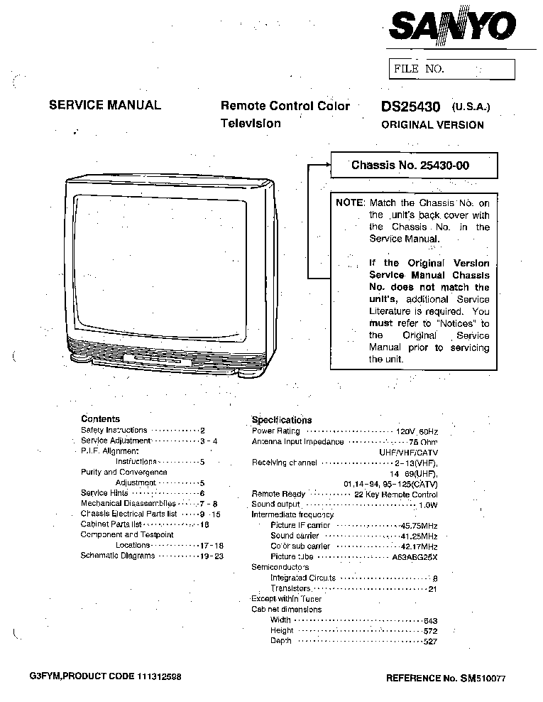 SANYO DS25430 service manual (1st page)