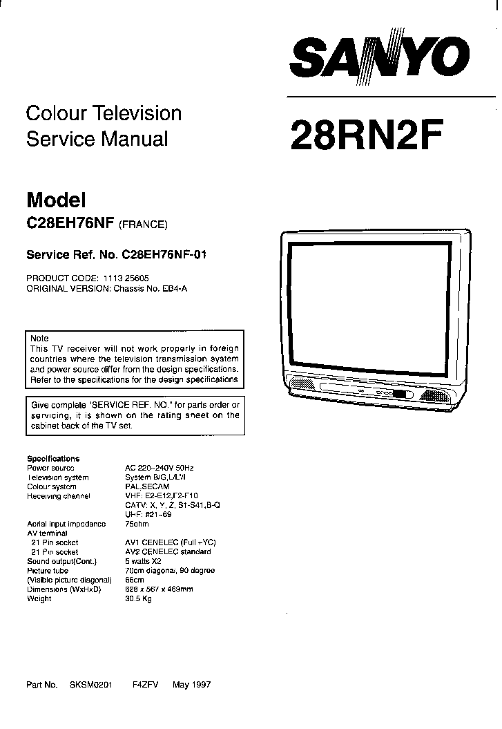 SANYO EB4A CHASSIS CE28RN2F service manual (1st page)