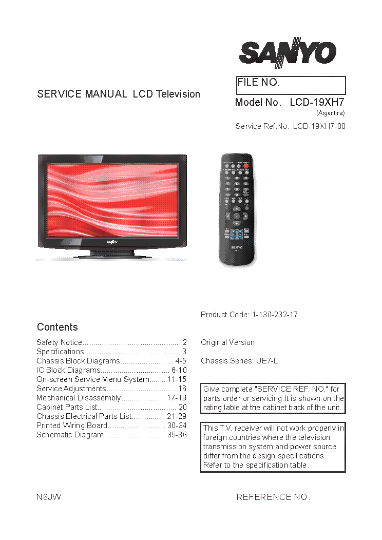SANYO LCD-19XH7 CHASSIS UE7-L service manual (1st page)