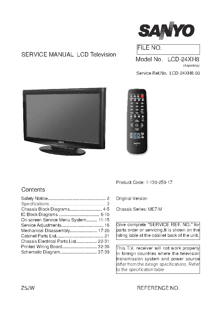 sanyo manuals inch tv