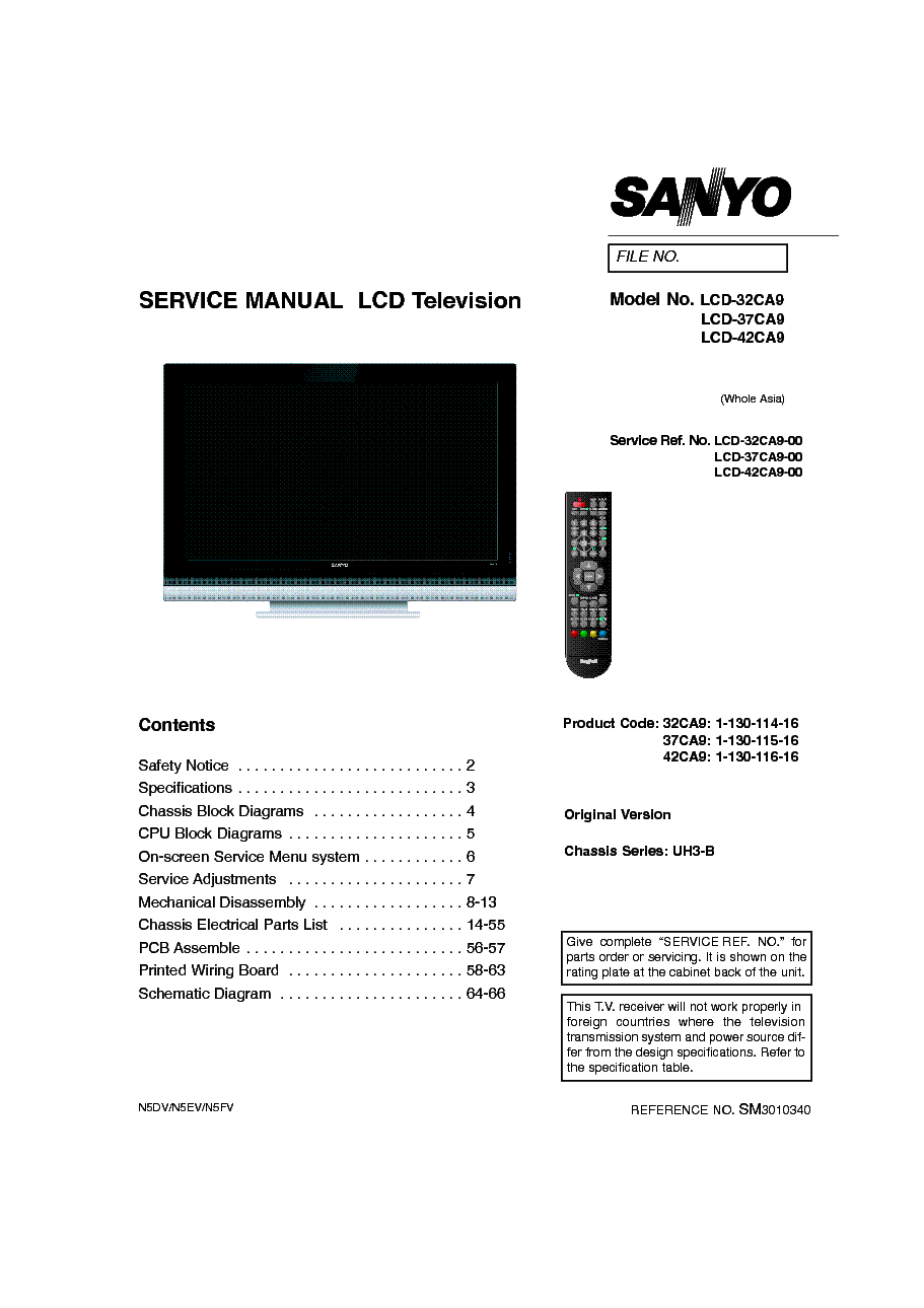 SANYO LCD-32CA9S UH3-B SM service manual (1st page)