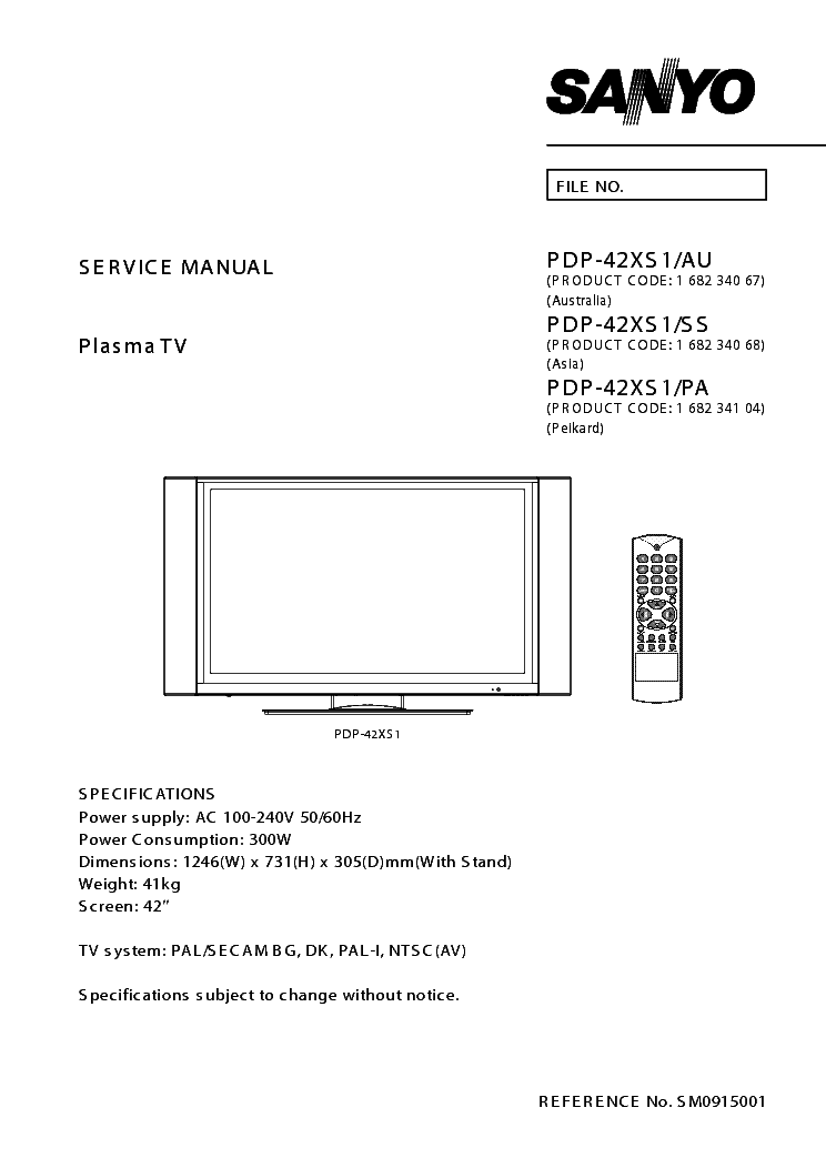 SANYO PDP-42XS 1-682-340-67 SM service manual (1st page)