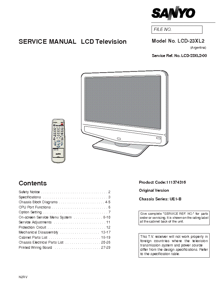 SANYO SM 23-N2RV service manual (1st page)