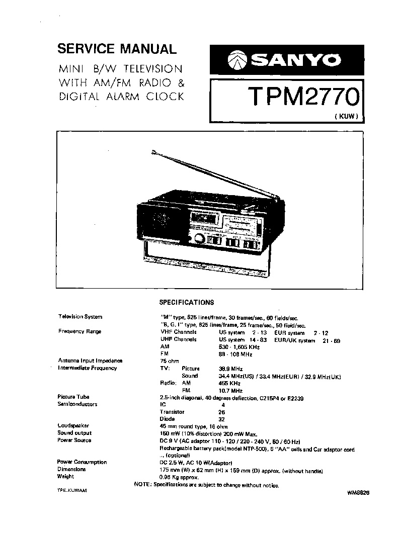 SANYO TPM2770 TV-RADIO COMB service manual (1st page)