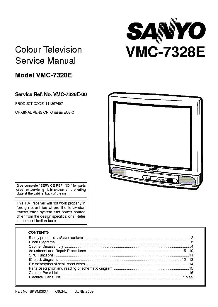 SANYO VMC-7328E CHASSIS EC-8C Service Manual download, schematics ...