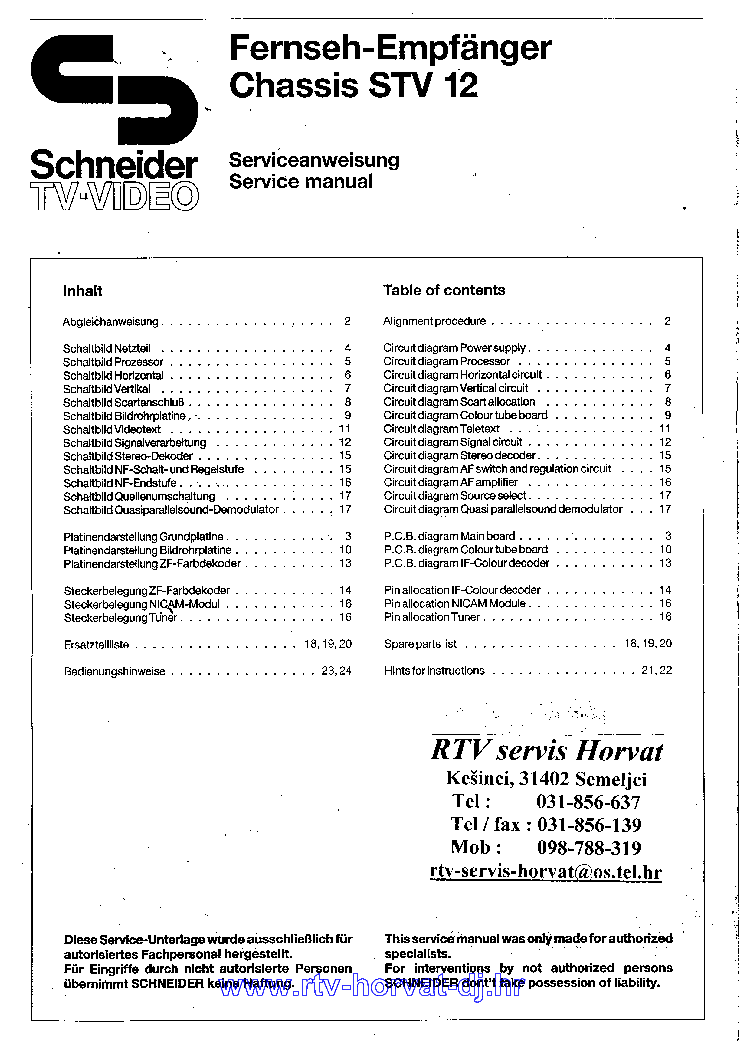 schneider tv service manual