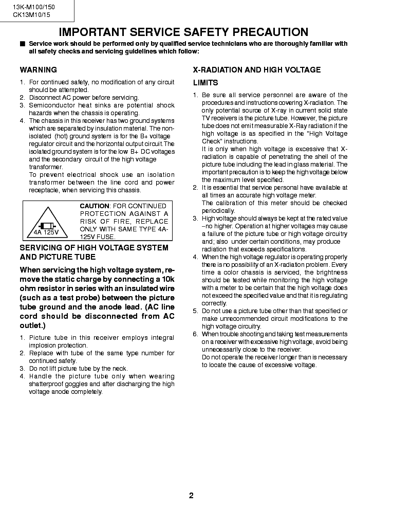 SHARP 13K-M100-150 CHASSIS SN-80 service manual (2nd page)