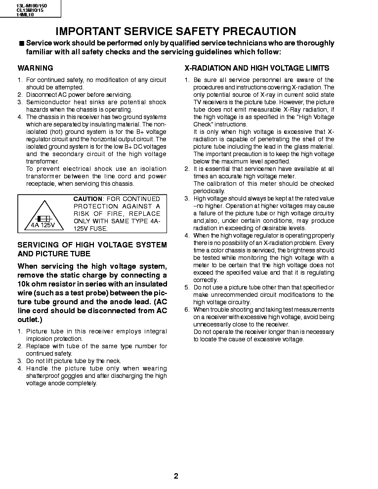 SHARP 13L-M100-150,CL13M10-15,14ML10 SM service manual (2nd page)