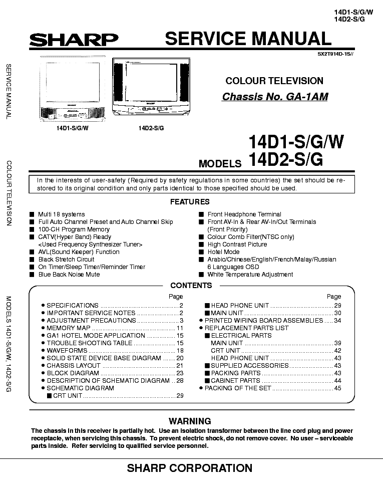 SHARP 14D1S-Q-W-14D2S-G-CH.GA1AM service manual (1st page)
