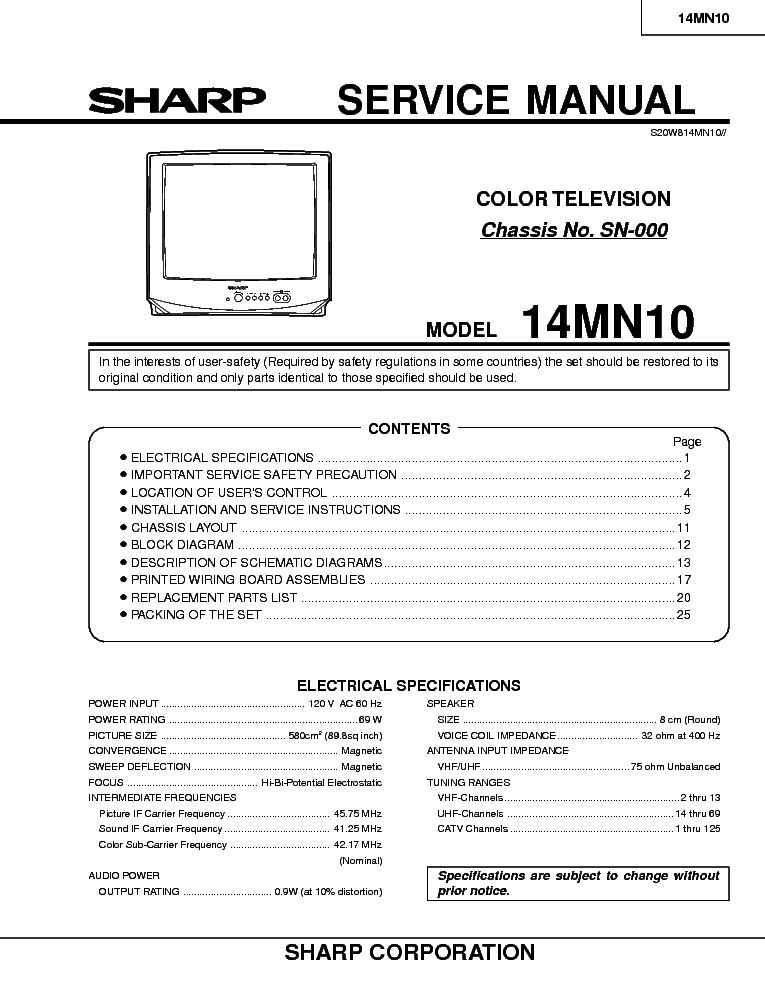 SHARP 14MN10 CH SN-000 service manual (1st page)