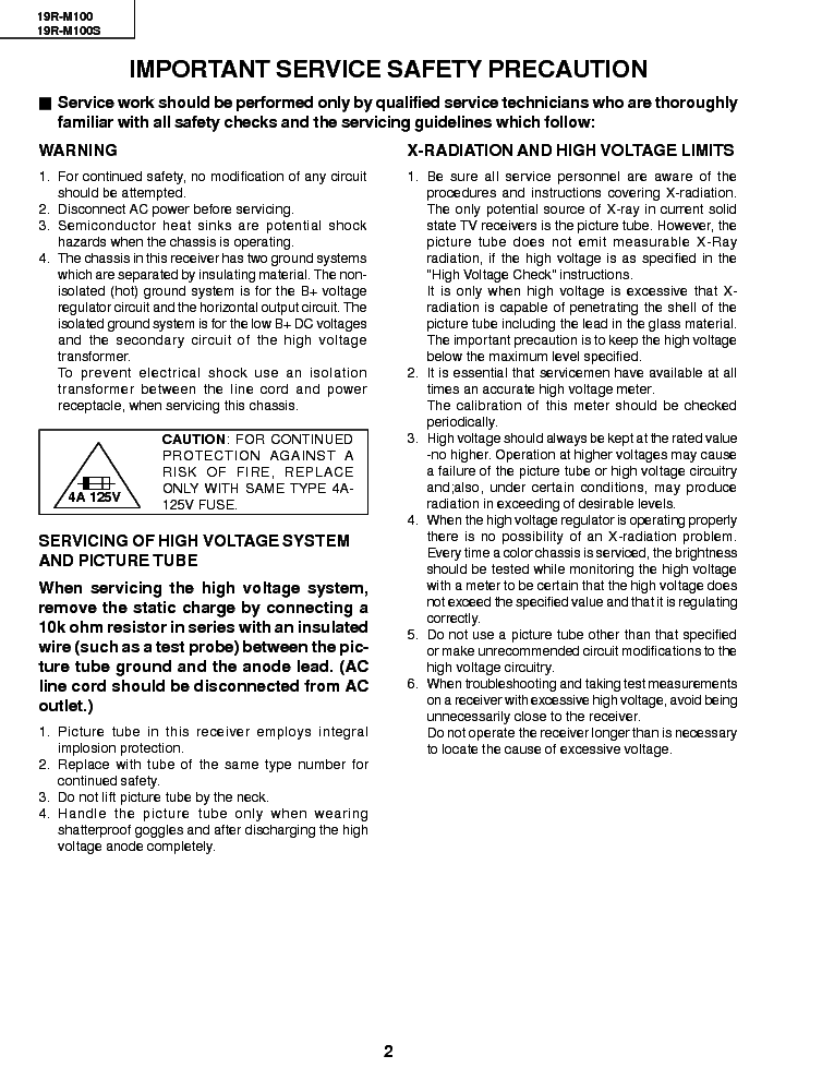 SHARP 19RM100 service manual (2nd page)