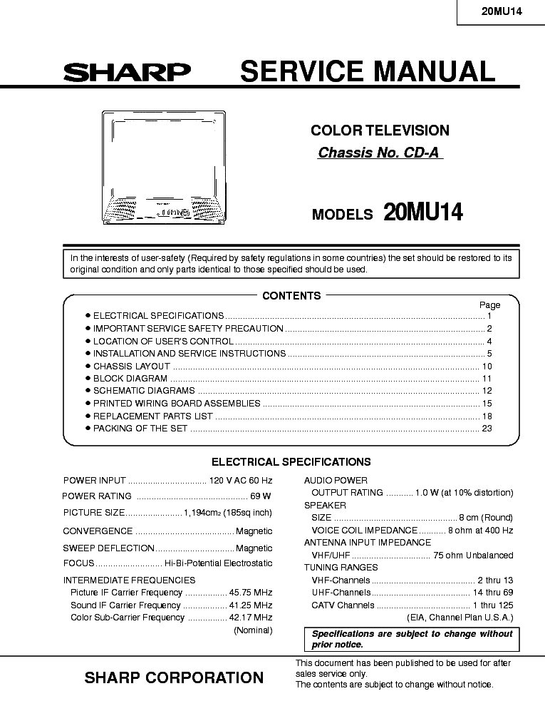 SHARP 20MU14 CHASIS-CDA service manual (1st page)