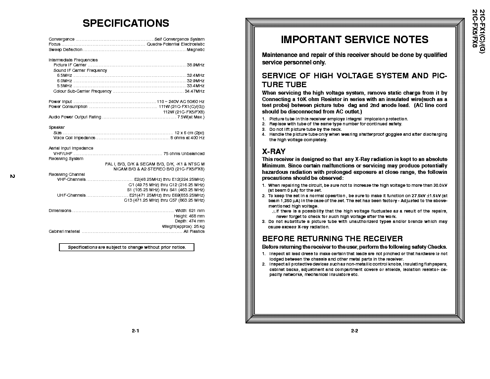 SHARP 21C-FX1 FX5 FX8 service manual (2nd page)