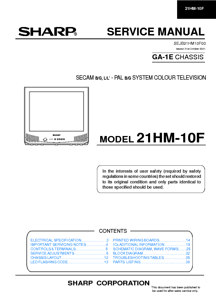 SHARP 21HM-10F CH GA-1E service manual (1st page)