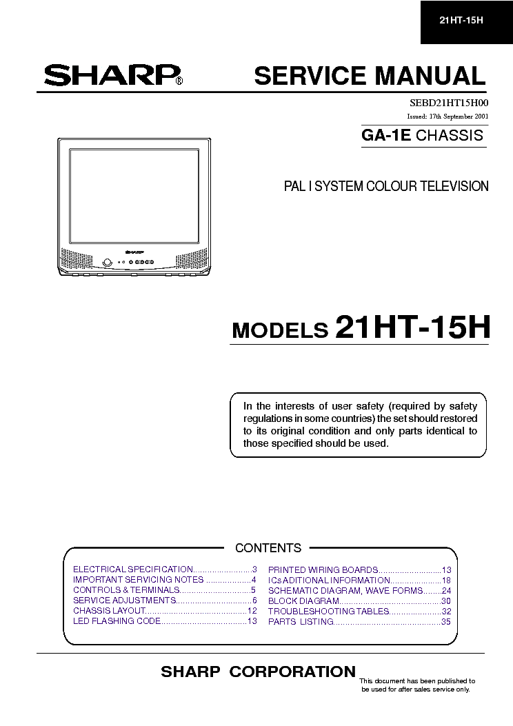 SHARP 21HT15H CHASSIS GA-1E service manual (1st page)