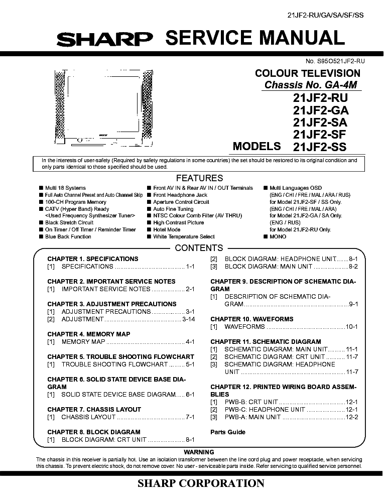 SHARP 21JF2-XX CHASSIS GA-4M service manual (1st page)