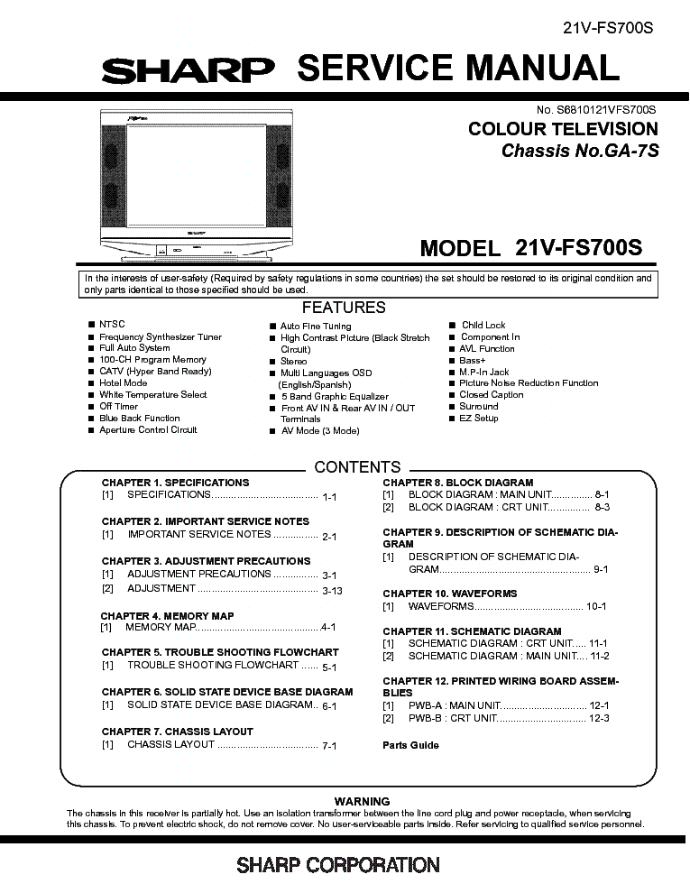 SHARP 21VFS700 SM service manual (1st page)