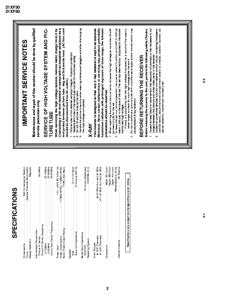 SHARP 21XF30 21XF50 CHASSIS UAF service manual (2nd page)