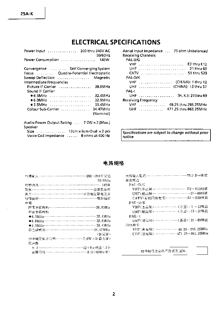 SHARP 25A-K service manual (2nd page)