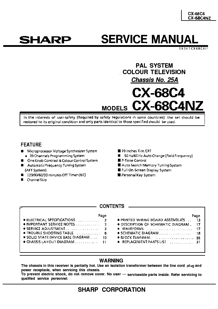 SHARP 25A CHASSIS CX68C4 TV SM service manual (1st page)