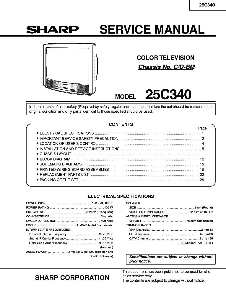 SHARP 25C340 CHASSIS CD-BM SM service manual (1st page)