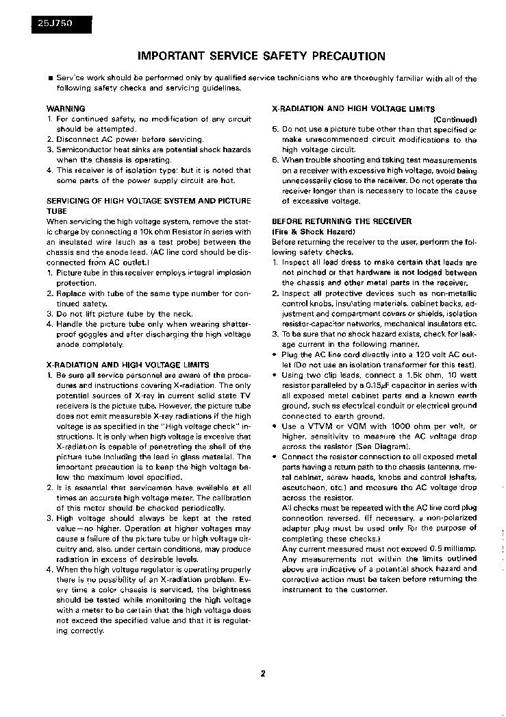 SHARP 25J750 service manual (2nd page)
