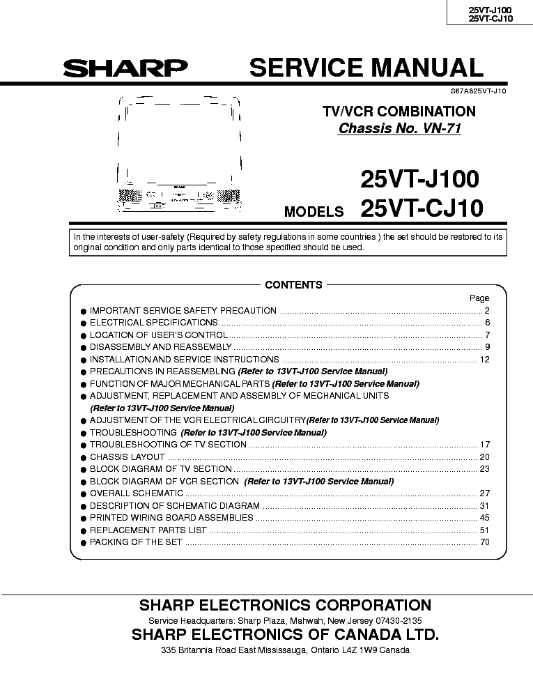 SHARP 25VTCJ10 TV service manual (1st page)