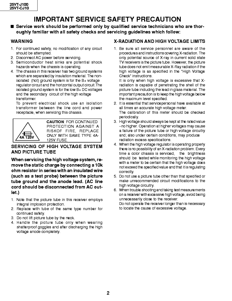 SHARP 25VTCJ10 TV service manual (2nd page)