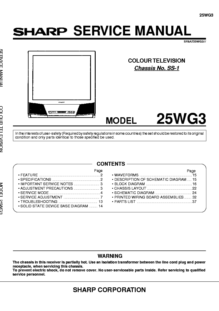 SHARP 25WG3 CHASSIS SS-1 service manual (1st page)