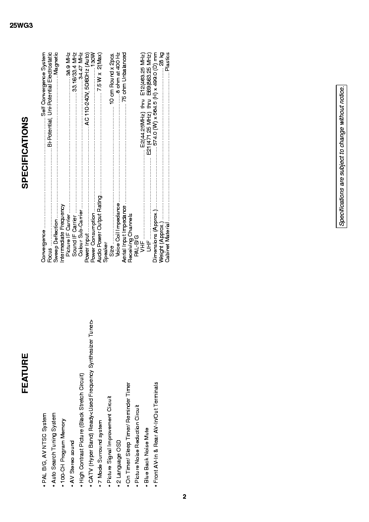 SHARP 25WG3 CHASSIS SS-1 service manual (2nd page)