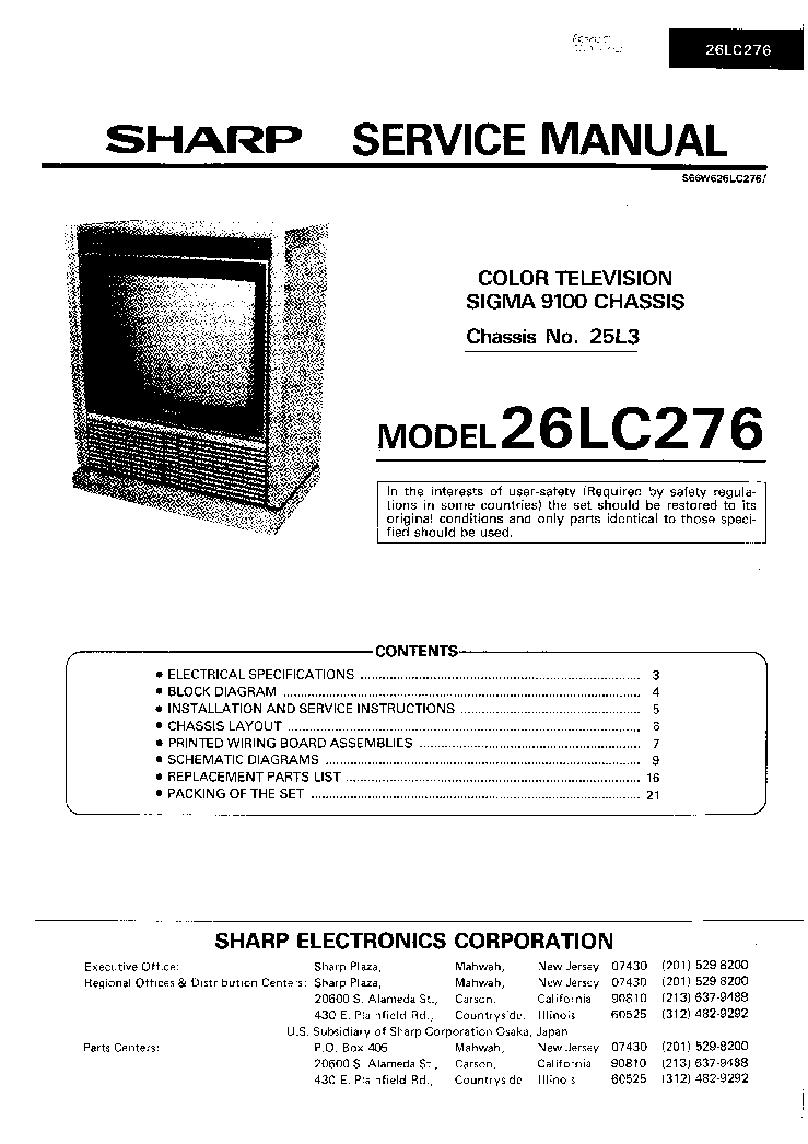SHARP 26LC276 CH 25L3 service manual (1st page)
