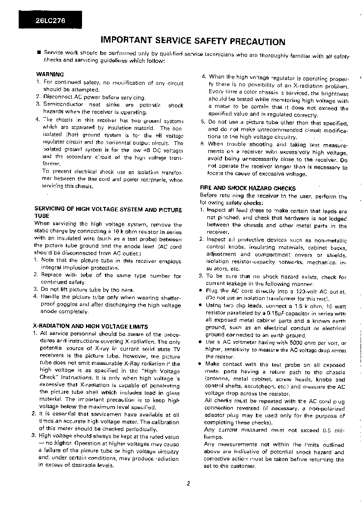 SHARP 26LC276 CH 25L3 service manual (2nd page)