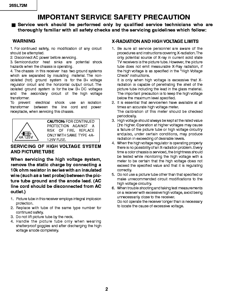 SHARP 26SL72M CHASSIS SN-012 service manual (2nd page)