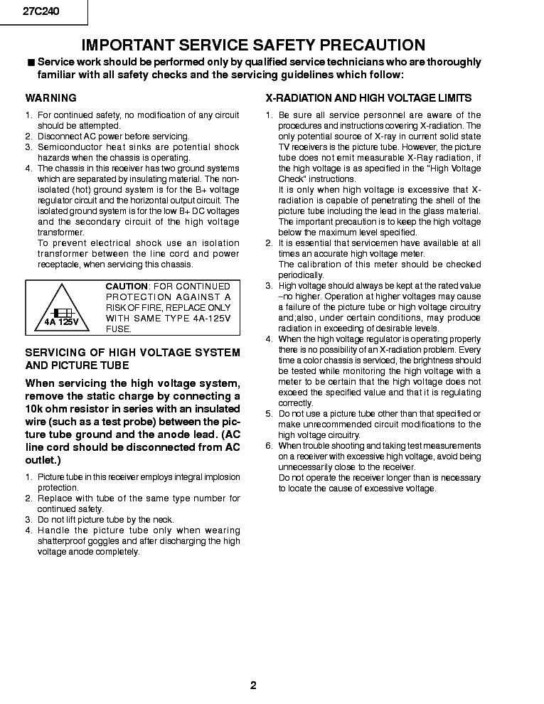 SHARP 27C240 SM service manual (2nd page)