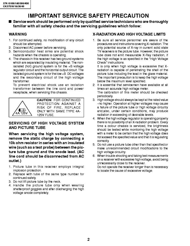 SHARP 27KS100 SM service manual (2nd page)