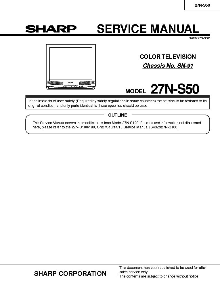 SHARP 27N-S50 CHASSIS SN-91 service manual (1st page)