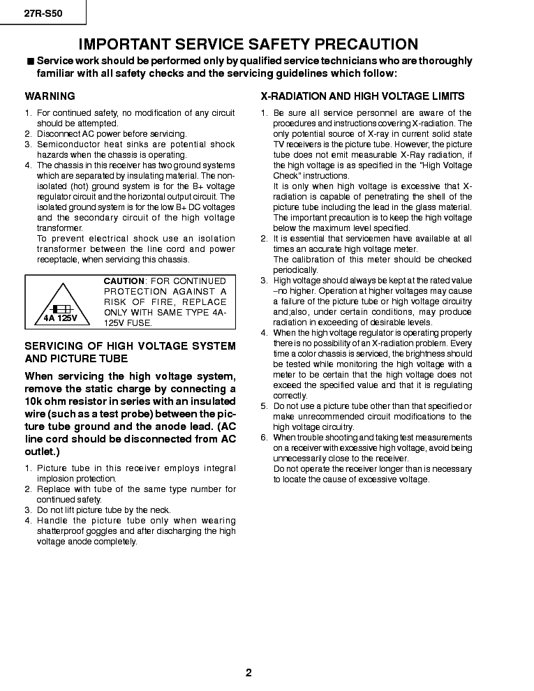 SHARP 27R-S50 CHASSIS SN-010 service manual (2nd page)