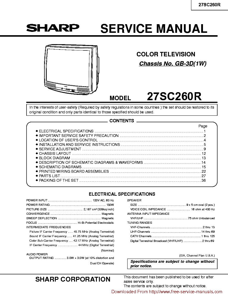 SHARP 27SC260R SM service manual (1st page)