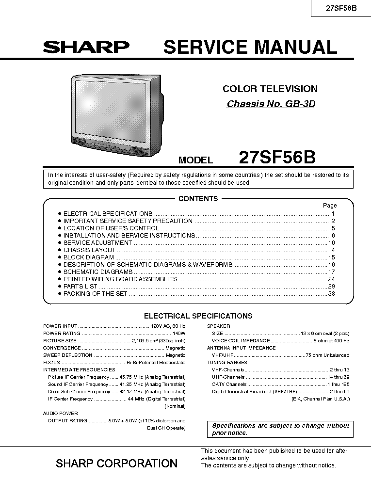 SHARP 27SF56B CHASSIS GB-3D service manual (1st page)