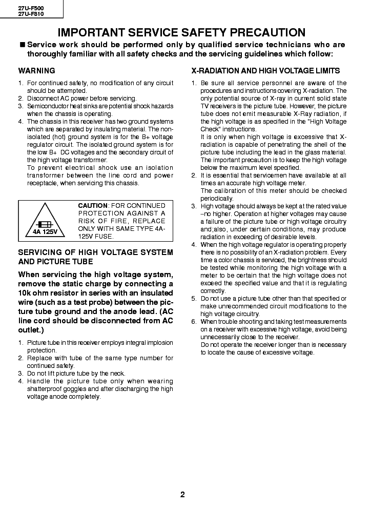SHARP 27U-F500 27U-F810 CHASSIS MS-B service manual (2nd page)