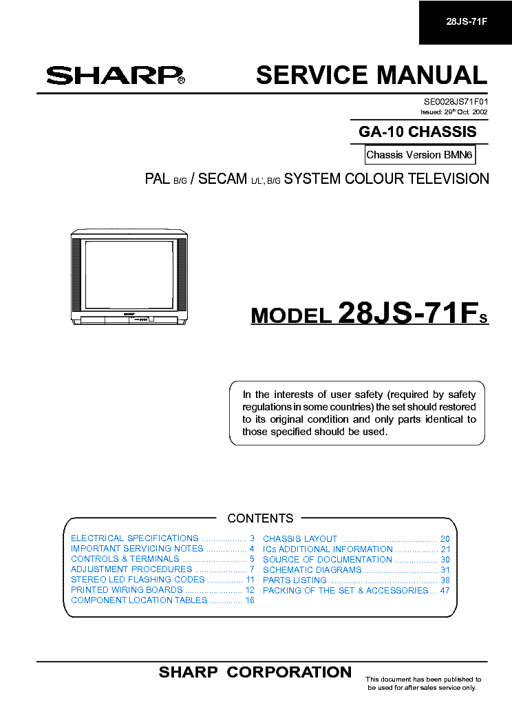 SHARP 28JS-71F CHASSIS GA-10 SM service manual (1st page)