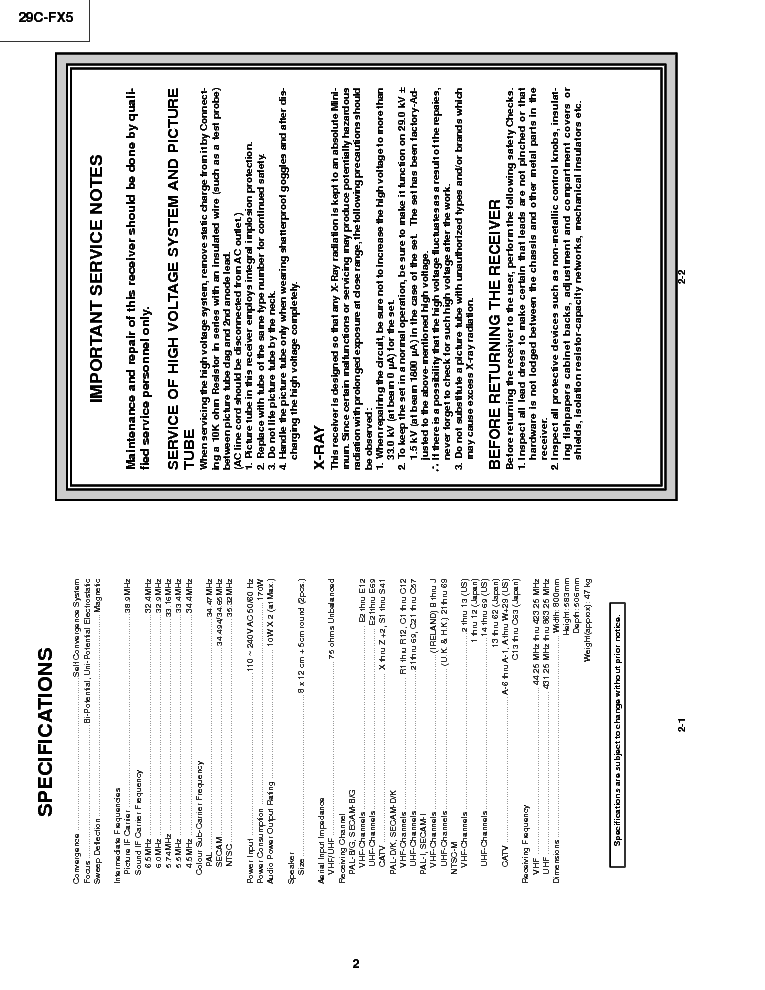 SHARP 29CFX5 SM service manual (2nd page)