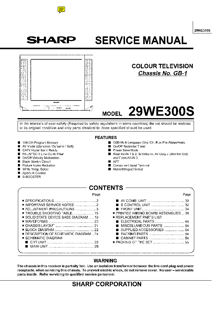 SHARP 29WE300S CH GB1 service manual (1st page)