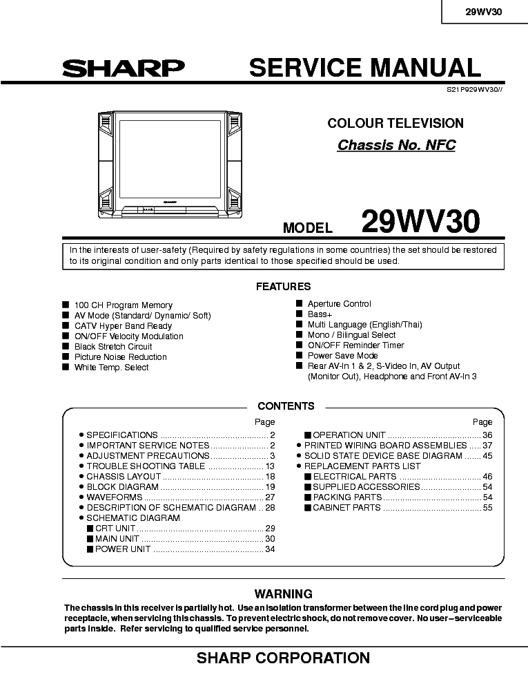 SHARP 29WV30 CHASSIS NFC SM service manual (1st page)