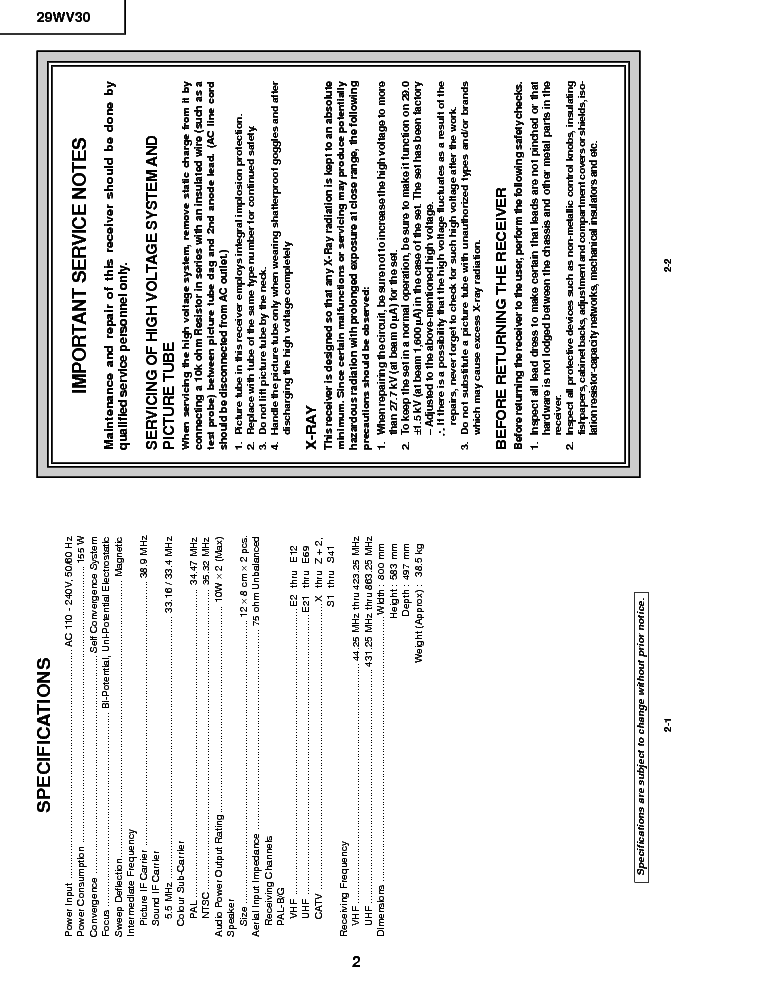 SHARP 29WV30 CHASSIS NFC SM service manual (2nd page)