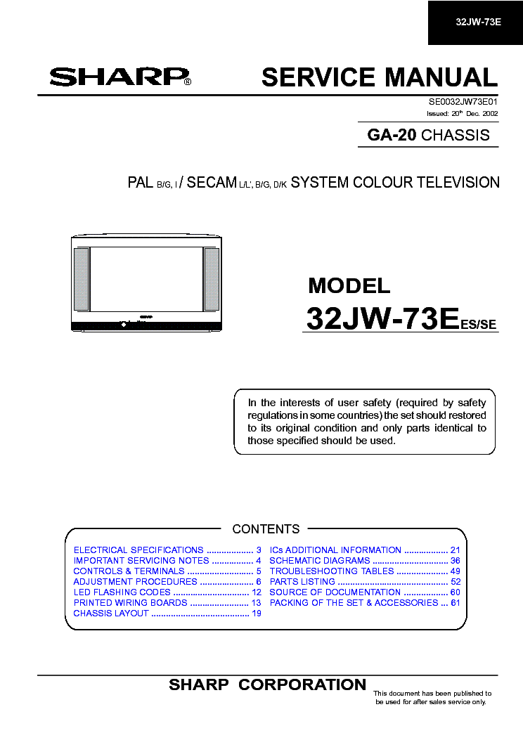 SHARP 32JW-73E CH GA-20 SM service manual (1st page)