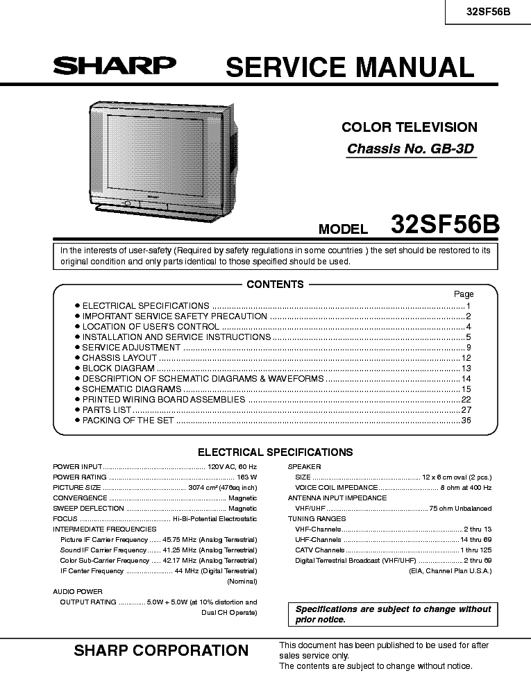SHARP 32SF56B CH GB-3D SM service manual (1st page)
