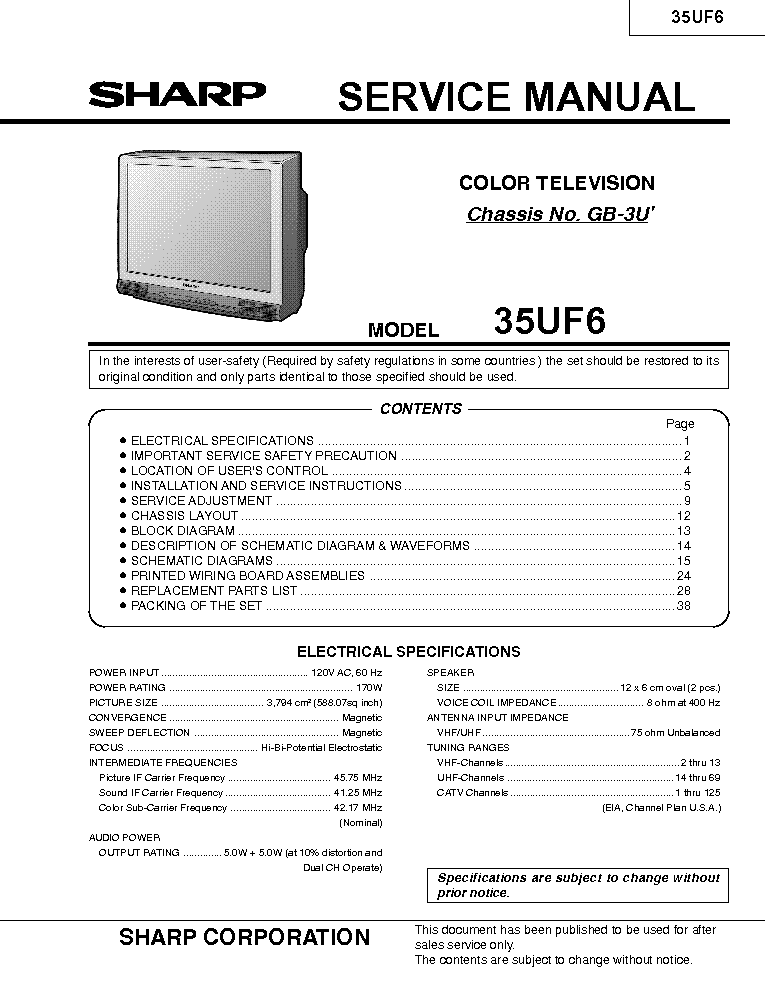 SHARP 35UF6 CHASSIS GB-3U service manual (1st page)