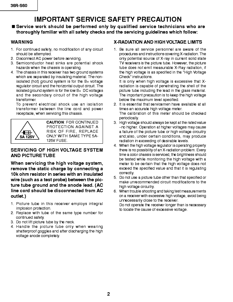 SHARP 36R-S60 CHASSIS SN-92M service manual (2nd page)